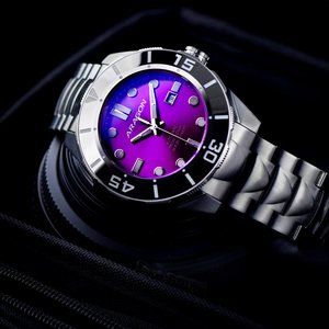 ARAGON Tungsten Bezel Swiss Automatic Watch Sapphire Crystal 43mm Purple Dial